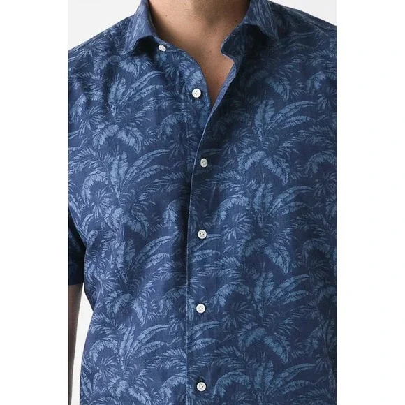 NWT Peter Millar MARIUS Crown Crafted S/S Casual Sport Shirt IND Blue LARGE $200 - Picture 2 of 12